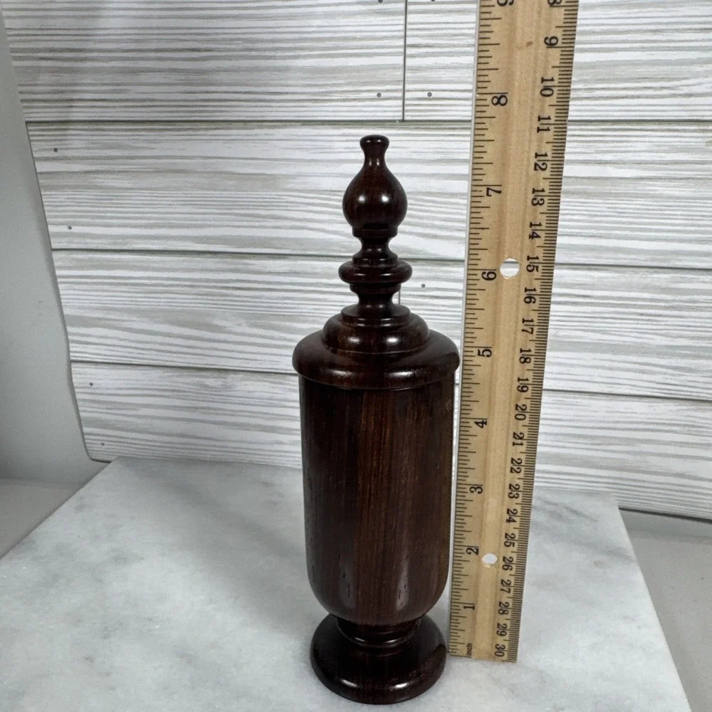 Handcrafted Hand Turned Cover Wood Toothpick Holder. Signed